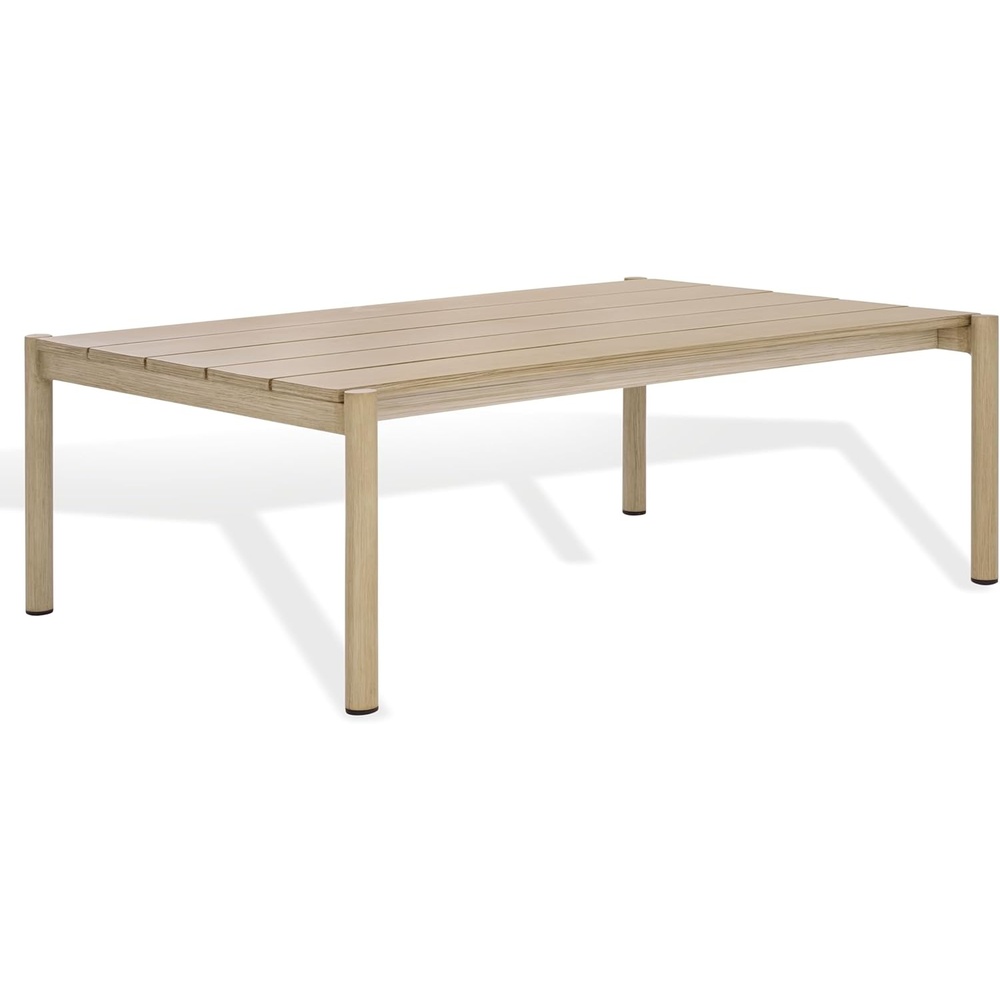 image:imageSAFAVIEH Couture Outdoor Patio Furniture Collection  Dorianna Rectangular Coffee Table Sand Wood Slatted Top CPT4006ASand