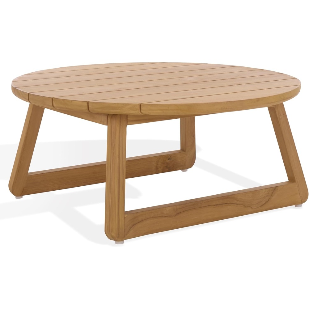 image:imageSAFAVIEH Couture Outdoor Patio Furniture Collection Gale Teak Solid Wood Round Slatted Top Coffee Table CPT2012ANatural