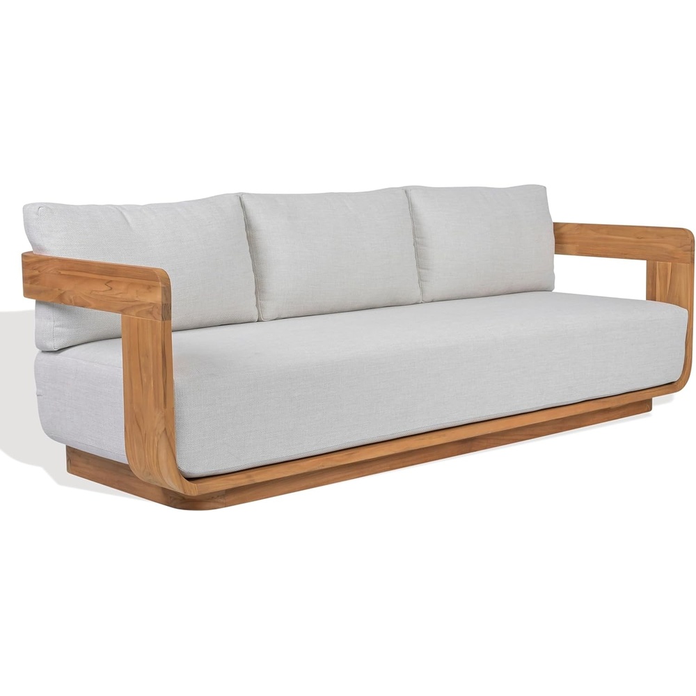 image:imageSAFAVIEH Couture Outdoor Patio Furniture Collection Leilani Natural Teak Patio Sofa Outdoor Sofa with White Cushions CPT1082AWhiteNatural Teak