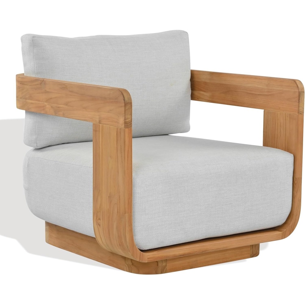 image:imageSAFAVIEH Couture Outdoor Patio Furniture Collection Leilani Natural Teak Wood Swivel Patio Chair Outdoor Accent Chair with White Cushions CPT1080AWhiteNatural Teak