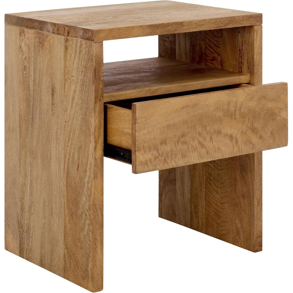 image:imageSAFAVIEH Home Collection  Alonzo Light Mango Wood Nightstand with 1 Shelf amp 1 Drawer Fully Assembled NST6500ALight Mango Wood