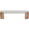 SAFAVIEH Couture Collection – Nessabella Bench with White Upholstered Seat and Sculptural Burl Wood Legs (SFV5150A)(Burl/White)