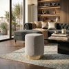 SAFAVIEH Couture Collection Elsworth Olive Green Velvet/Brass Ottoman Foot Stool (Fully Assembled)(Light Grey/Brass)