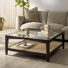SAFAVIEH Couture Collection Nicolella Natural Solid Wood/Glass Top Square Coffee Table(Black)