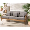SAFAVIEH Couture Outdoor – Martinique 3-Seat Sofa – Natural & Navy – Teak Wood – Slatted Coastal Design – Ideal for Patio, Deck, Porch, Backyard, 18.3″ Seat Height (CPT1013J)(Natural Teak/Taupe)
