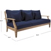 SAFAVIEH Couture Outdoor – Martinique 3-Seat Sofa – Natural & Navy – Teak Wood – Slatted Coastal Design – Ideal for Patio, Deck, Porch, Backyard, 18.3″ Seat Height (CPT1013J)(Natural/Navy)