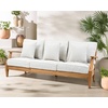 SAFAVIEH Couture Outdoor – Martinique 3-Seat Sofa – Natural & Navy – Teak Wood – Slatted Coastal Design – Ideal for Patio, Deck, Porch, Backyard, 18.3″ Seat Height (CPT1013J)(White/Natural Teak)