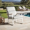 SAFAVIEH Couture Outdoor Collection Brutus White/Natural/Light Grey Linen Cushion Solid Wood Rocking Chair