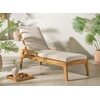 SAFAVIEH Couture Outdoor Collection Caledonia Natural/White Cushion Solid Teak Wood Chaise Lounge Chair
