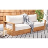 SAFAVIEH Couture Outdoor Collection Kauai Natural/Beige Teak Solid Wood Patio Sofa(Natural/Beige)