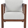 SAFAVIEH Couture Outdoor Patio Furniture Collection – Cruise Walnut Eucalyptus Wood Patio Chair, Outdoor Lounge Chair with White Cushions, Modern Patio Seating (CPT1076A)(Walnut/White)
