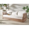 SAFAVIEH Couture Outdoor Patio Furniture Collection – Tortuga Natural Eucalyptus Patio Sofa with White Cushions, Modern Seating (CPT1048A)(Natural/White)