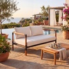 SAFAVIEH Outdoor Couture Collection Tommy Tropical Black Metal/Natural Solid Wood Patio Sofa (CPT1030A)