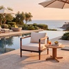 SAFAVIEH Outdoor Couture Collection Tommy Tropical Black Metal/Natural Solid Wood/White Cushion Patio Chair (CPT1028A)