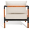 SAFAVIEH Outdoor Couture Collection Tommy Tropical Black Metal/Natural Solid Wood/White Cushion Patio Chair (CPT1028A)