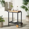 SAFAVIEH Outdoor Couture Patio Furniture Tonga Black Aluminum & Natural Brown Solid Wood Removable Tray Top Bar Cart(Black/Natural)
