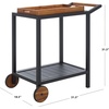 SAFAVIEH Outdoor Couture Patio Furniture Tonga Black Aluminum & Natural Brown Solid Wood Removable Tray Top Bar Cart(Black/Natural)