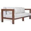 SAFAVIEH Couture Outdoor Patio Furniture Collection – Cruise Walnut Eucalyptus Wood Patio Sofa, Outdoor Sofa with White Cushions, Modern Patio Seating (CPT1077A)(Walnut/White)