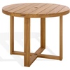 SAFAVIEH Couture Outdoor Patio Furniture Collection – Mayaguana Teak Solid Wood Round Dining Table, Slatted Top with Umbrella Hole, Modern Outdoor Design (CPT1061)(Natural)