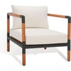 SAFAVIEH Outdoor Couture Collection Tommy Tropical Black Metal/Natural Solid Wood/White Cushion Patio Chair (CPT1028A)