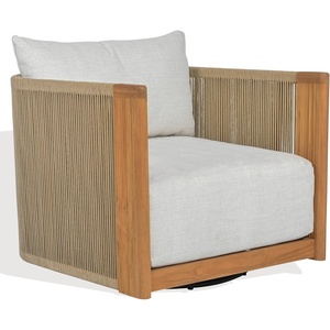 SAFAVIEH Couture – Outdoor Marina Swivel Accent Chair – White Cushion & Natural Teak Solid Wood – Weather Resistant, Ideal for Patio, Deck, Backyard, 16″ Seat Height (CPT1083A)(White/Natural Teak)