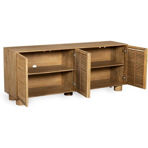 SAFAVIEH Couture Collection – Bellasasha Walnut Wood 4-Door Sideboard, Fully Assembled Media Console & Storage Cabinet (SFV9767A)(Walnut)