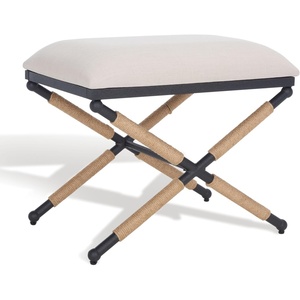 SAFAVIEH Couture Collection Carmelo Coastal Beige Linen/Black Hemp Wrapped Ottoman(Beige/Black)