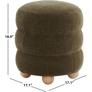 SAFAVIEH Couture Collection Cecelia Dark Olive Green Velvet/Natural Round Ottoman Foot Stool