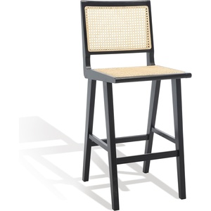 SAFAVIEH Couture Collection Hattie Walnut/Natural French Cane Solid Wood Bar Stool (Fully Assembled)(Black/Natural)