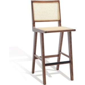 SAFAVIEH Couture Collection Hattie Walnut/Natural French Cane Solid Wood Bar Stool (Fully Assembled)(Walnut/Natural)