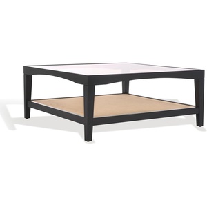 SAFAVIEH Couture Collection Nicolella Natural Solid Wood/Glass Top Square Coffee Table(Black)
