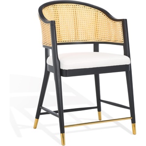 SAFAVIEH Couture Collection Rogue Black/Natural Rattan 23-inch Seat Height Counter Stool (Fully Assembled)(Black/Natural)