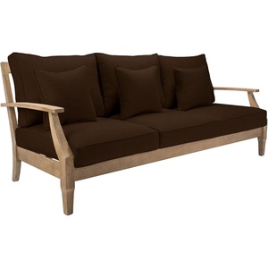 SAFAVIEH Couture Outdoor – Martinique 3-Seat Sofa – Natural & Navy – Teak Wood – Slatted Coastal Design – Ideal for Patio, Deck, Porch, Backyard, 18.3″ Seat Height (CPT1013J)(Natural/Dark Brown)