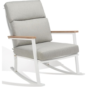 SAFAVIEH Couture Outdoor Collection Brutus White/Natural/Light Grey Linen Cushion Solid Wood Rocking Chair