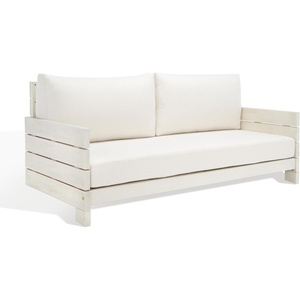 SAFAVIEH Couture Outdoor Collection Chrissie Whitewash/White Linen Solid Wood Patio Sofa