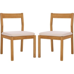 SAFAVIEH Couture Outdoor Collection Mayaguana Natural/White Solid Teak Wood Dining Chair Set of 2