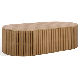 SAFAVIEH Couture Outdoor Patio Furniture Collection – Arielle Solid Wood Oval Coffee Table, Fully Assembled (CPT5001)(Natural)