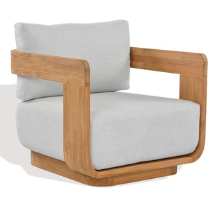 SAFAVIEH Couture Outdoor Patio Furniture Collection – Leilani Natural Teak Patio Chair, Outdoor Accent Chair with White Cushions (CPT1081A)(White/Natural Teak)