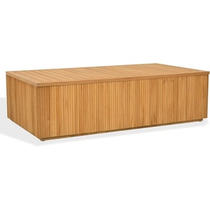 SAFAVIEH Couture Outdoor Patio Furniture Collection – Saint Lucia Natural Teak Wood Coffee Table, Reeded Outdoor Accent Table for Patio, Deck & Garden, Solid Teak (CPT1070A)(Natural)