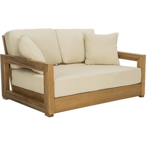 Safavieh CPT1003A Couture Montford Wood Loveseat, 1′ x 1′, Brazilian Teak/Beige(Natural Teak/Beige)