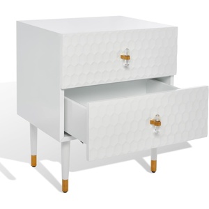 Safavieh Couture Home Neptune Glam White and Gold 2-drawer Side Table(White)