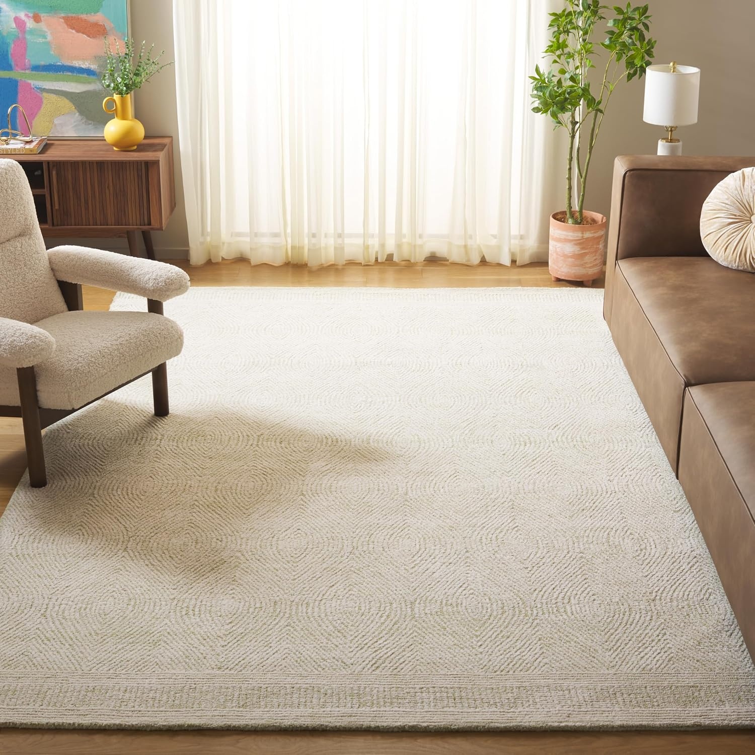 image:imageSAFAVIEH Abstract Collection Area Rug 10 Square Ivory amp Charcoal Handmade Wool Ideal for High Traffic Areas in Living Room Bedroom ABT340HGreenIvory