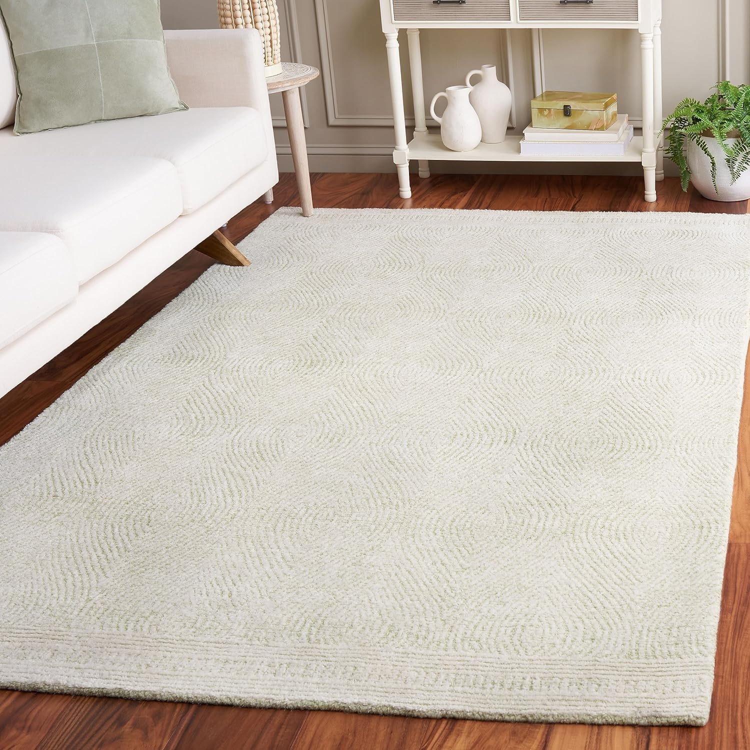 image:imageSAFAVIEH Abstract Collection Area Rug 10 Square Ivory amp Charcoal Handmade Wool Ideal for High Traffic Areas in Living Room Bedroom ABT340HGreenIvory