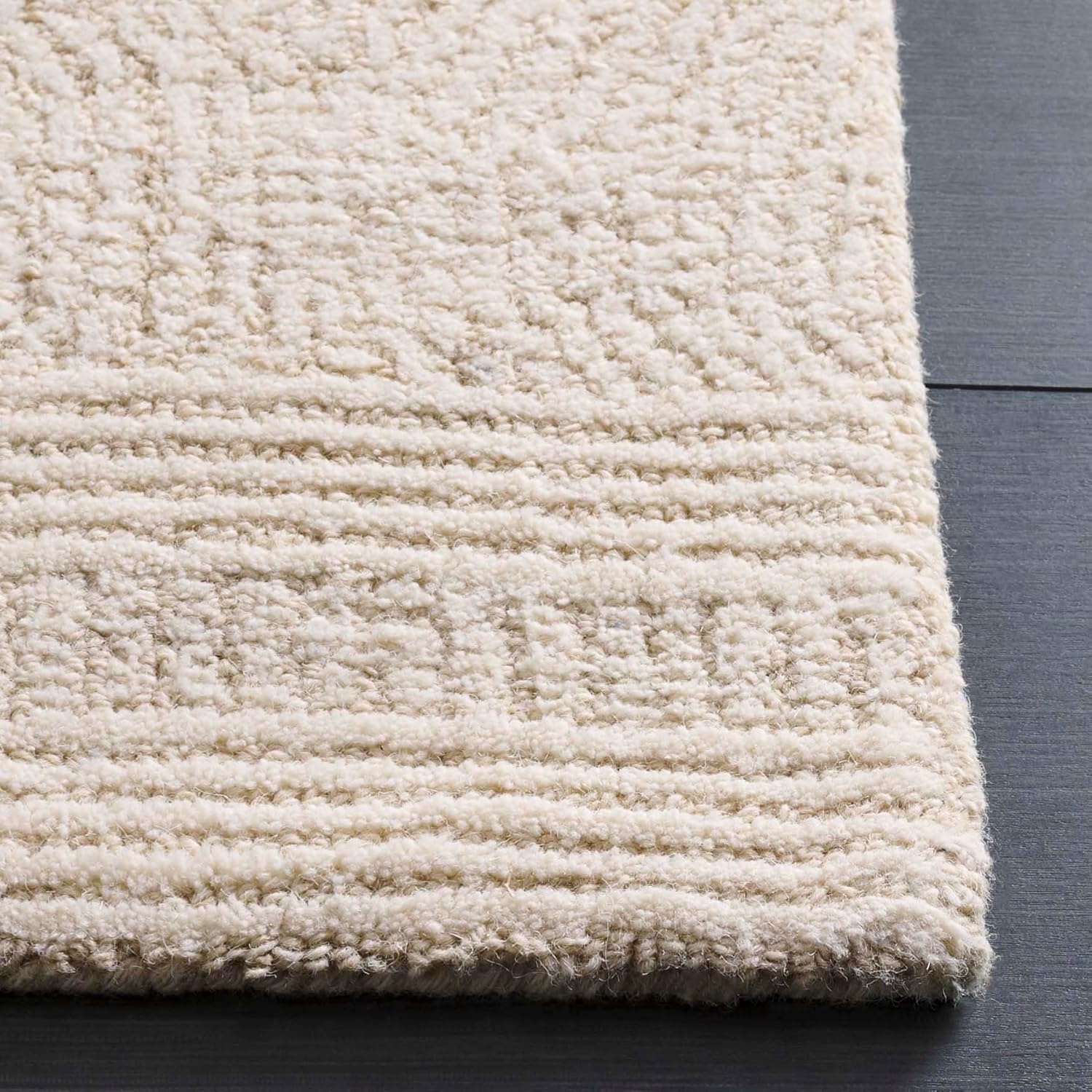 image:imageSAFAVIEH Abstract Collection Area Rug 10 Square Ivory amp Charcoal Handmade Wool Ideal for High Traffic Areas in Living Room Bedroom ABT340HIvoryBeige