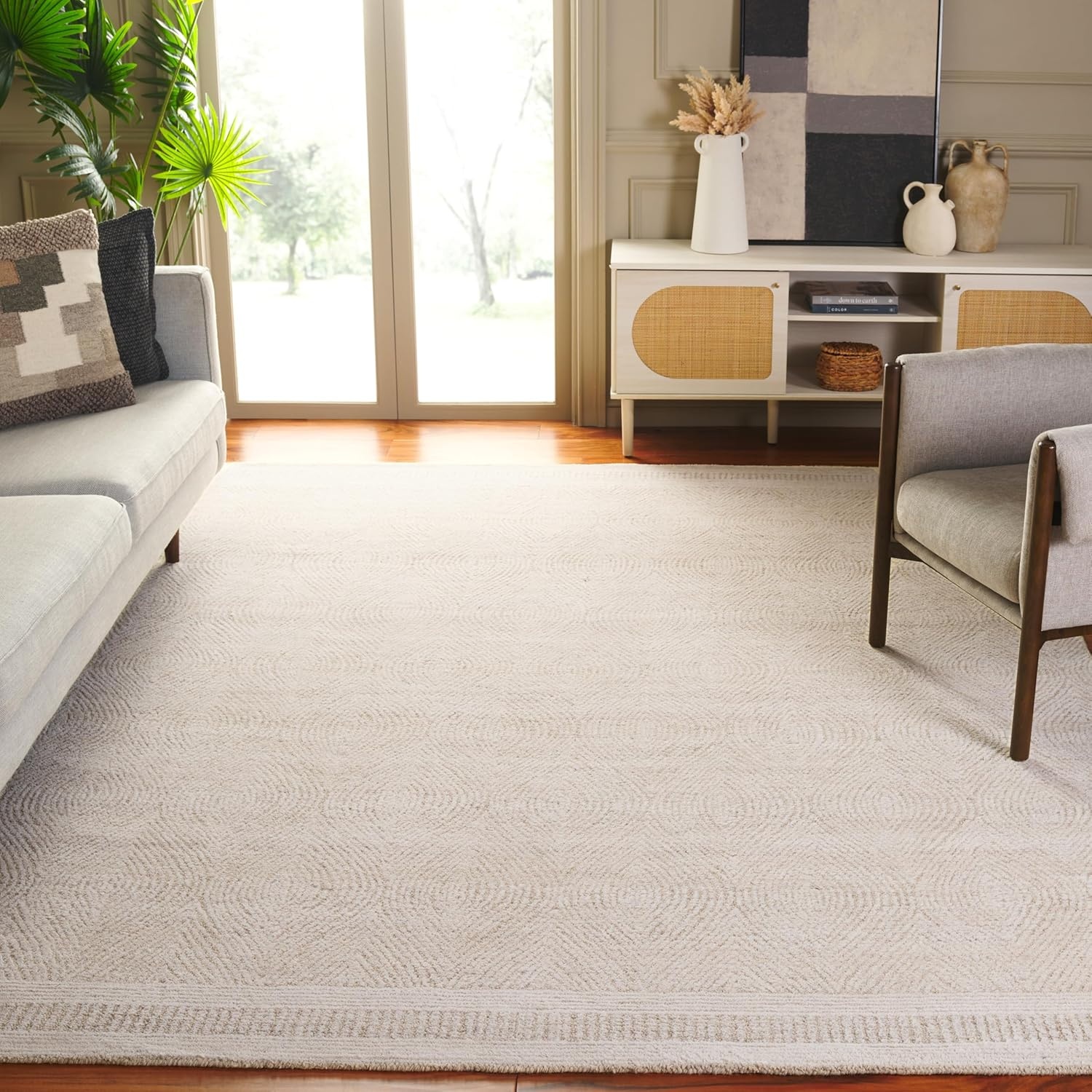 image:imageSAFAVIEH Abstract Collection Area Rug 10 Square Ivory amp Charcoal Handmade Wool Ideal for High Traffic Areas in Living Room Bedroom ABT340HIvoryBeige