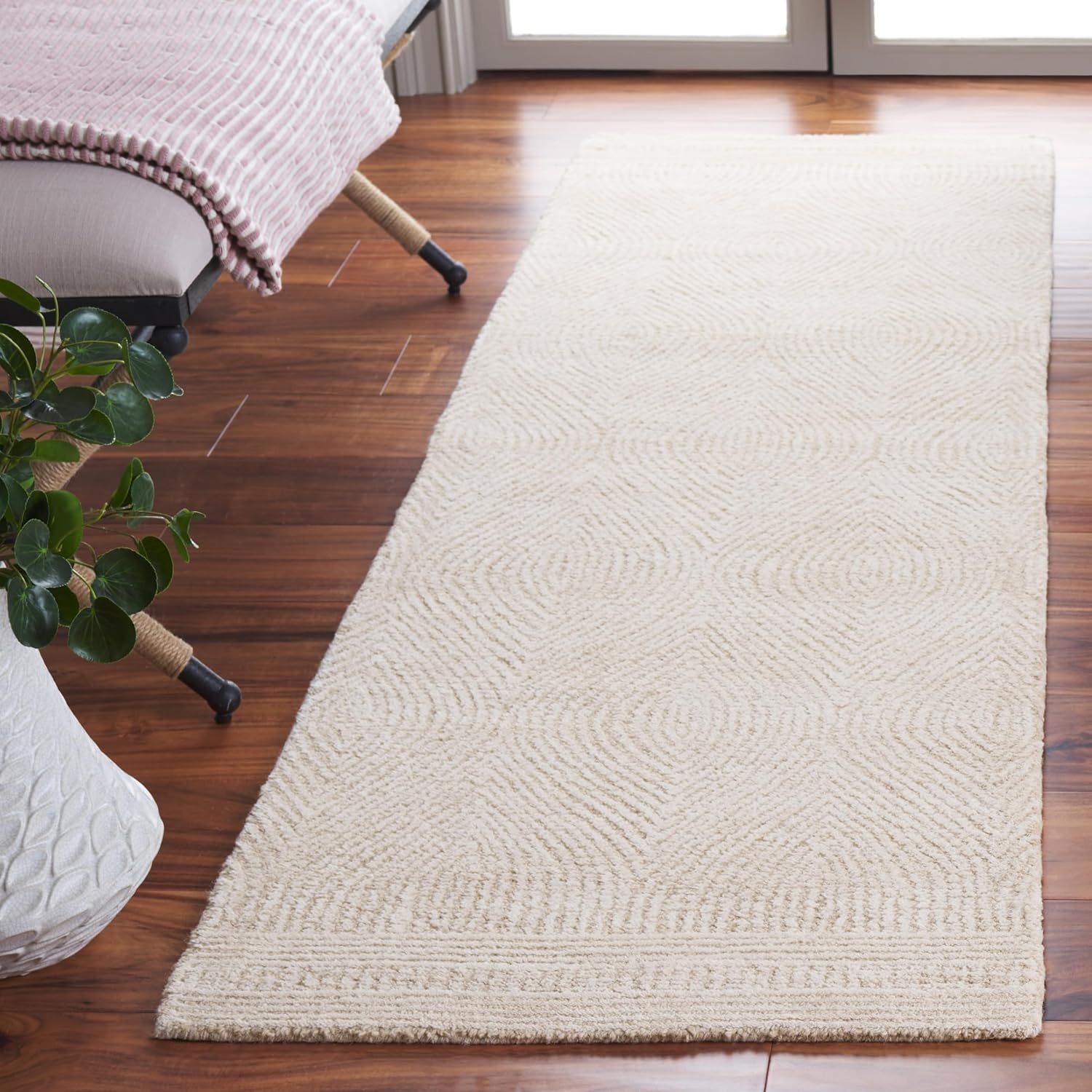 image:imageSAFAVIEH Abstract Collection Area Rug 10 Square Ivory amp Charcoal Handmade Wool Ideal for High Traffic Areas in Living Room Bedroom ABT340HIvoryBeige