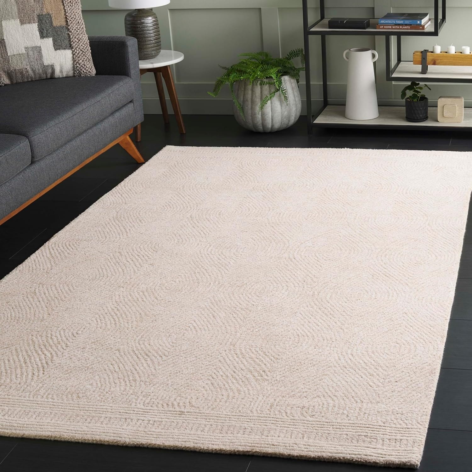 image:imageSAFAVIEH Abstract Collection Area Rug 10 Square Ivory amp Charcoal Handmade Wool Ideal for High Traffic Areas in Living Room Bedroom ABT340HIvoryBeige