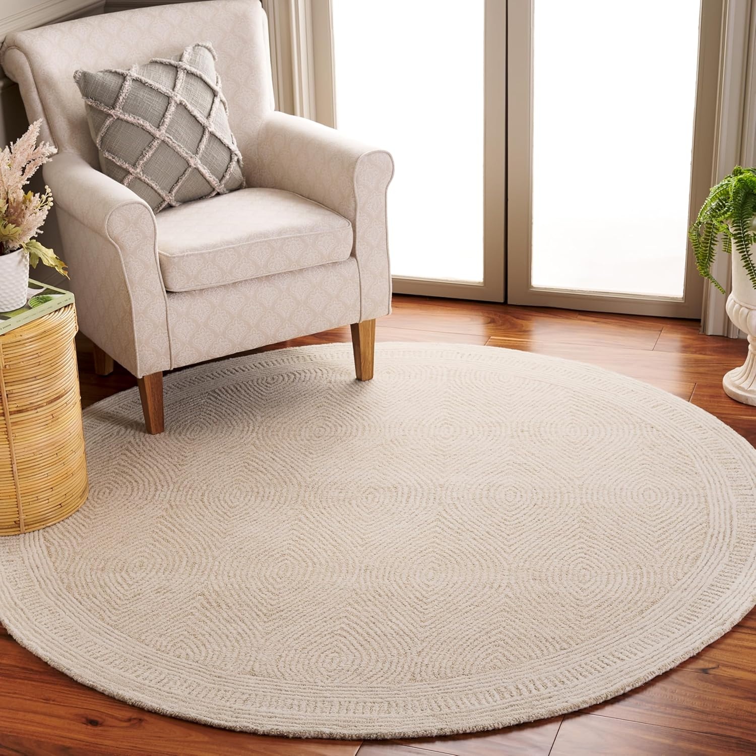 image:imageSAFAVIEH Abstract Collection Area Rug 10 Square Ivory amp Charcoal Handmade Wool Ideal for High Traffic Areas in Living Room Bedroom ABT340HIvoryBeige