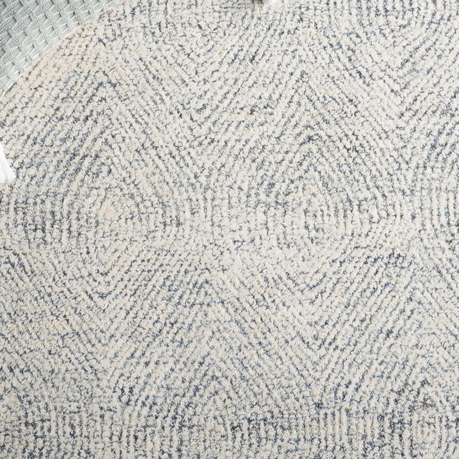 image:imageSAFAVIEH Abstract Collection Area Rug 10 Square Ivory amp Charcoal Handmade Wool Ideal for High Traffic Areas in Living Room Bedroom ABT340HIvoryBlue