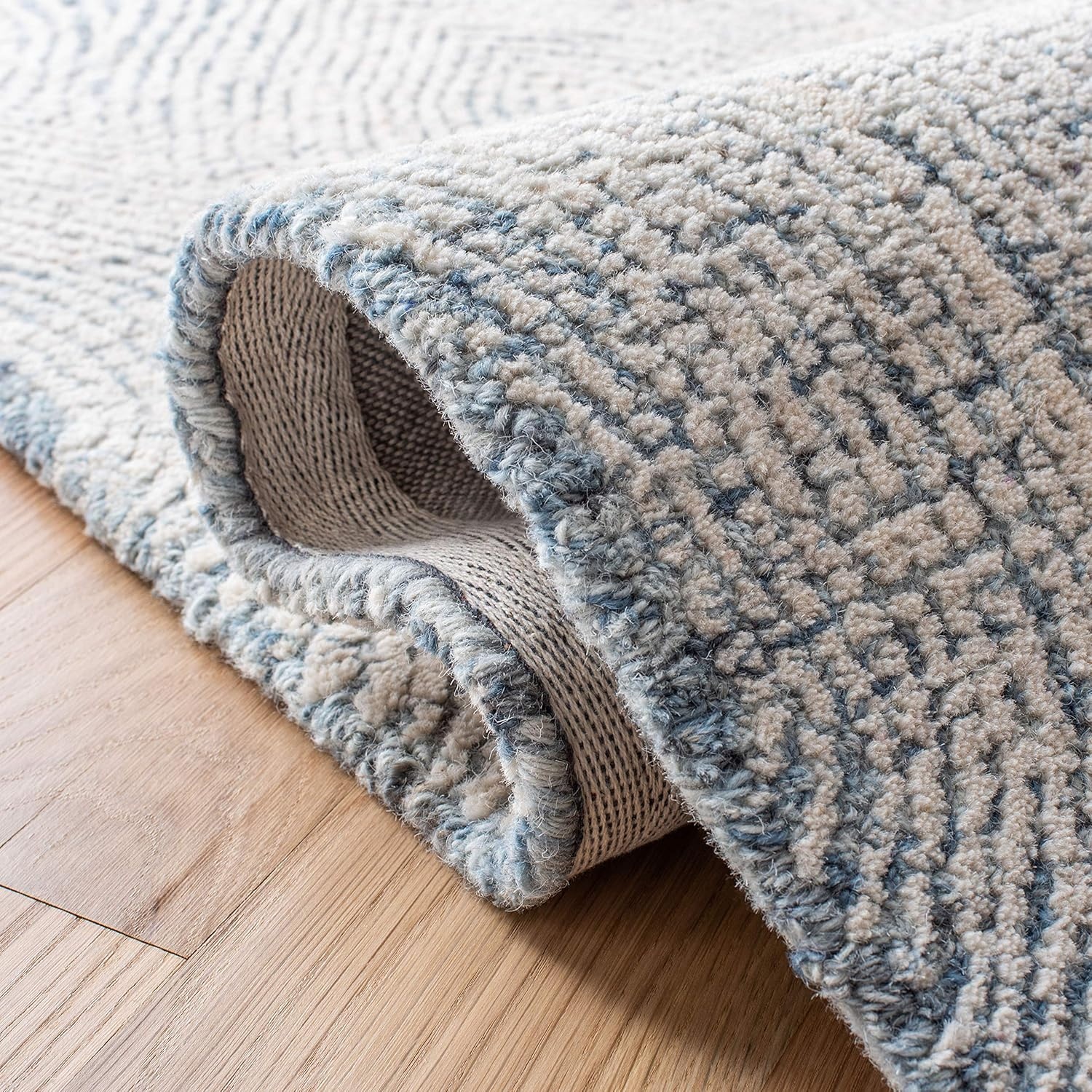 image:imageSAFAVIEH Abstract Collection Area Rug 10 Square Ivory amp Charcoal Handmade Wool Ideal for High Traffic Areas in Living Room Bedroom ABT340HIvoryBlue